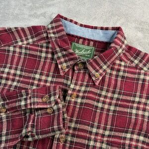 Woolrich Men's Cotton Flannel Sz Lg Long Sleeve Plaid Button Down Shirt Red